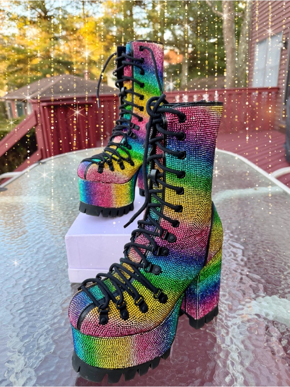 Club Exx Candylicious Rhinestone Platform Boots Rainbow SOLD OUT — Size 8